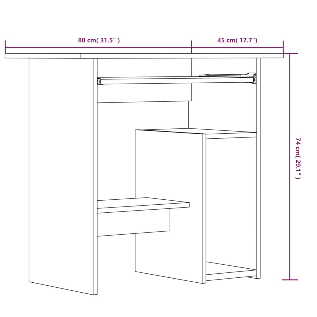 vidaXL Desk Smoked Oak 80x45x74 cm Engineered Wood