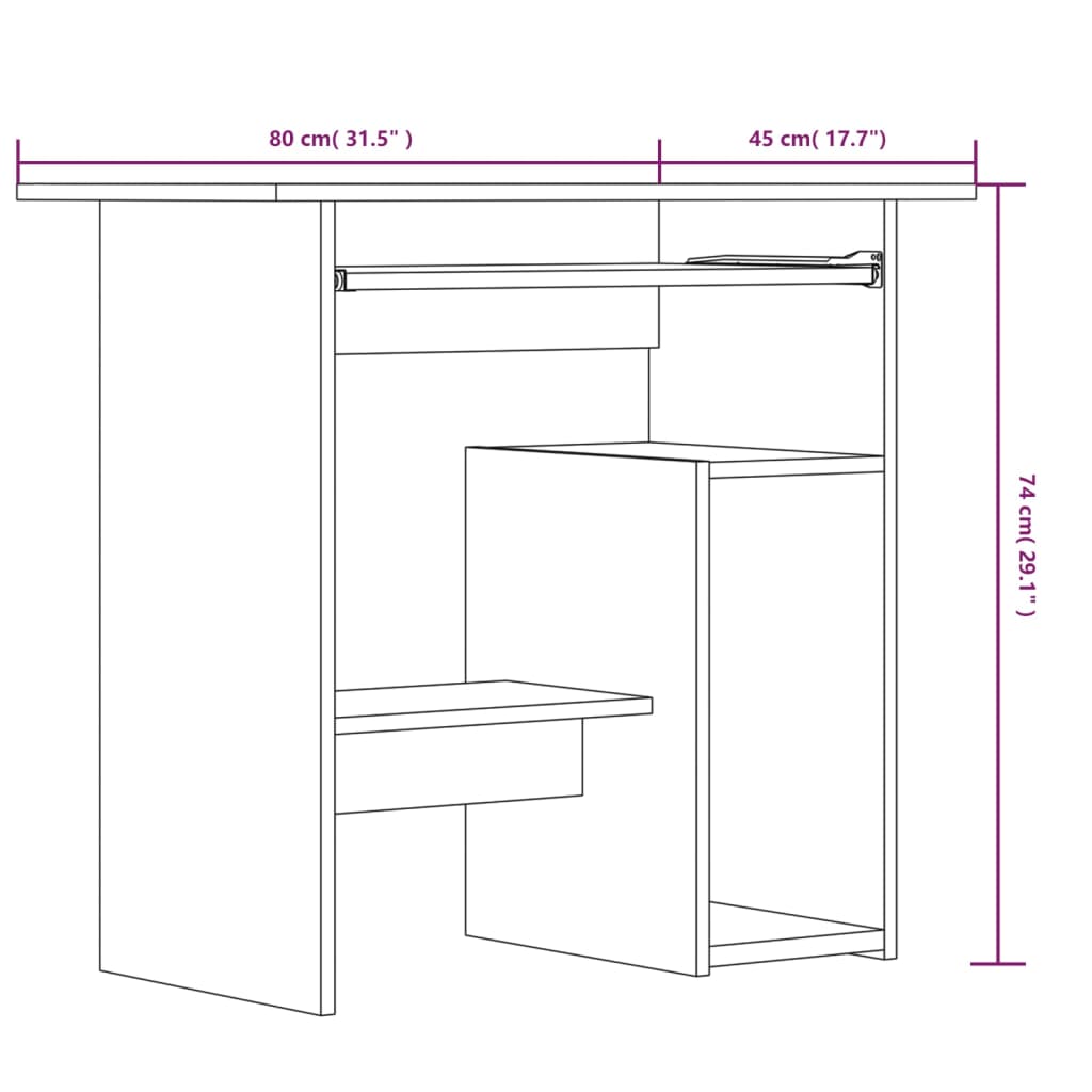 vidaXL Desk Brown Oak 80x45x74 cm Engineered Wood