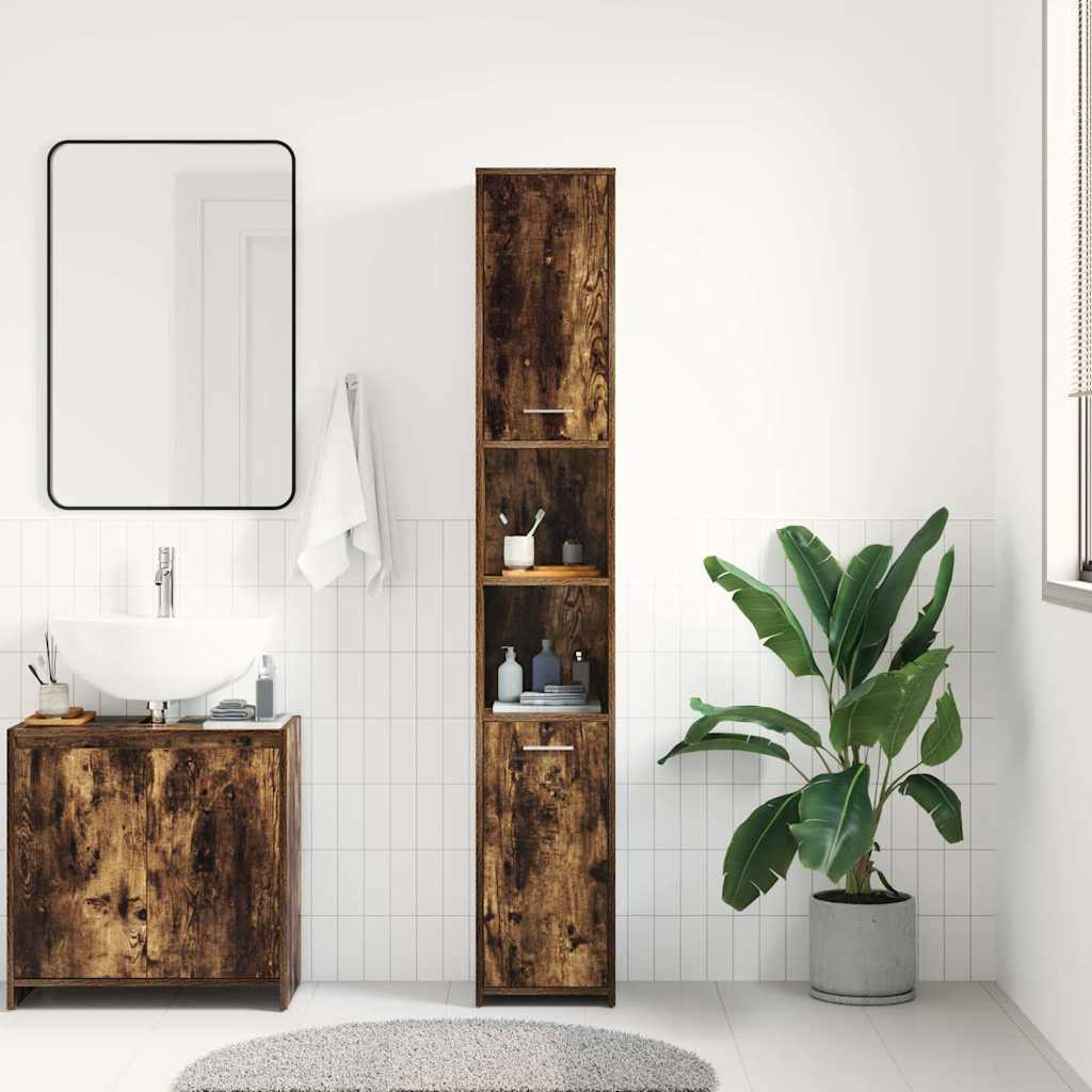 815519 vidaXL Bathroom Cabinet Smoked Oak 30x30x183,5 cm Engineered Wood