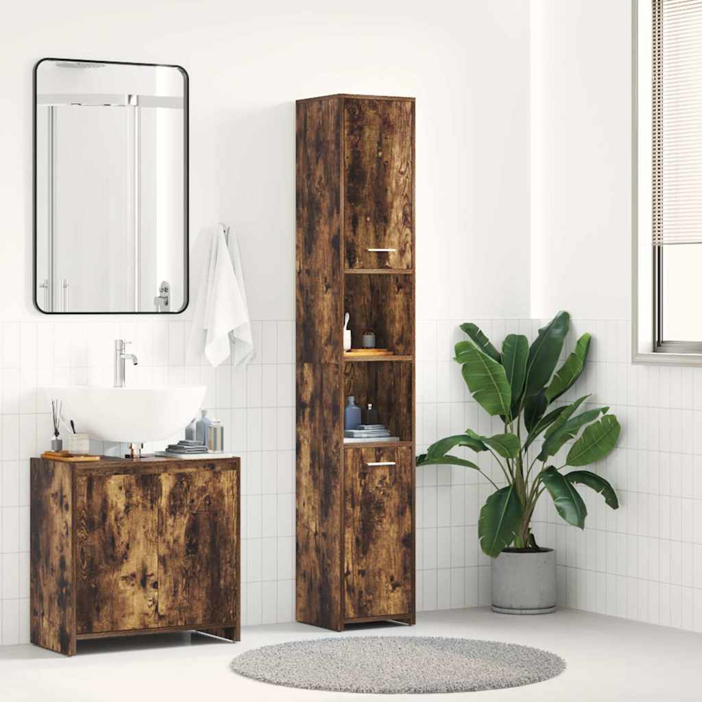 815519 vidaXL Bathroom Cabinet Smoked Oak 30x30x183,5 cm Engineered Wood