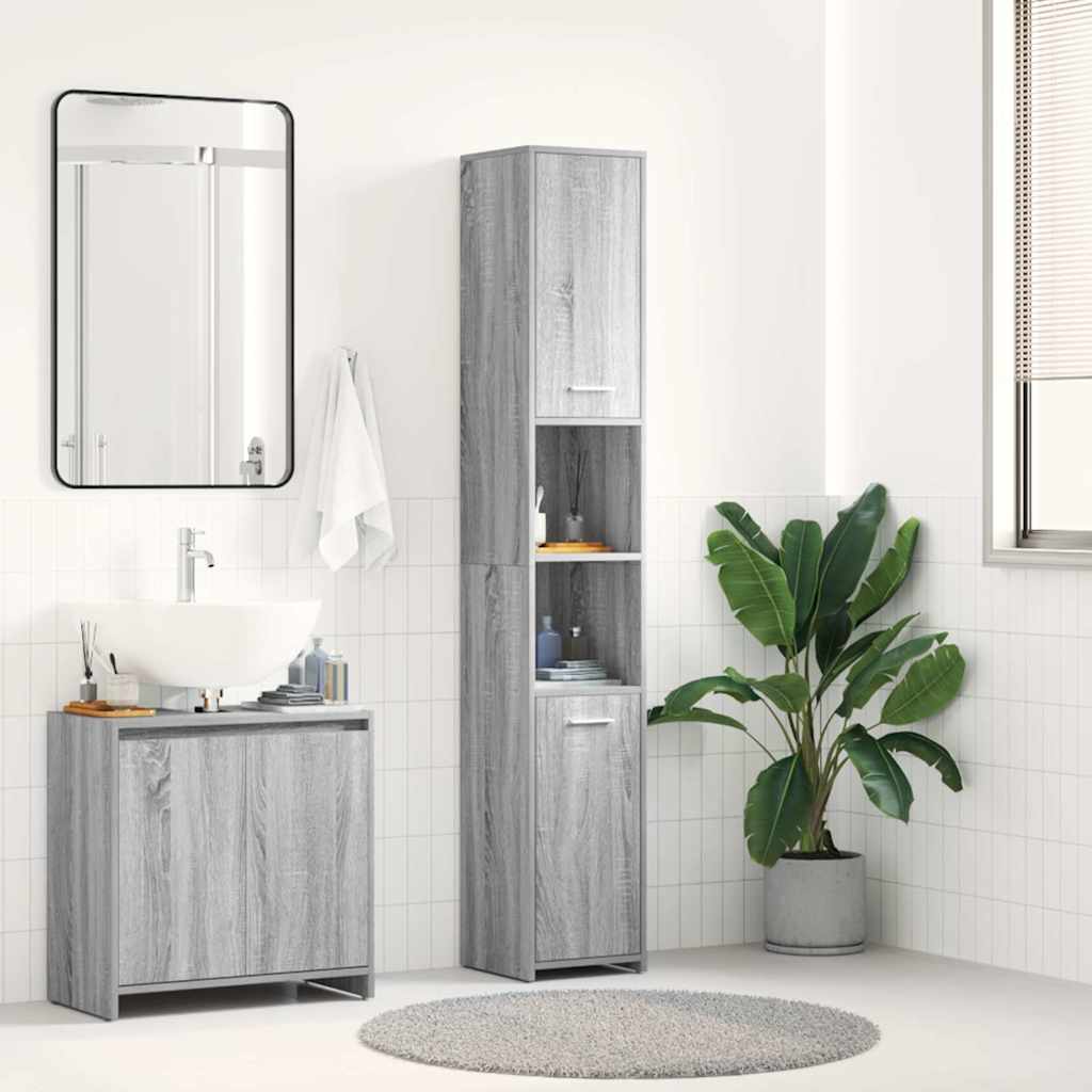 815520 vidaXL Bathroom Cabinet Grey Sonoma 30x30x183,5 cm Engineered Wood