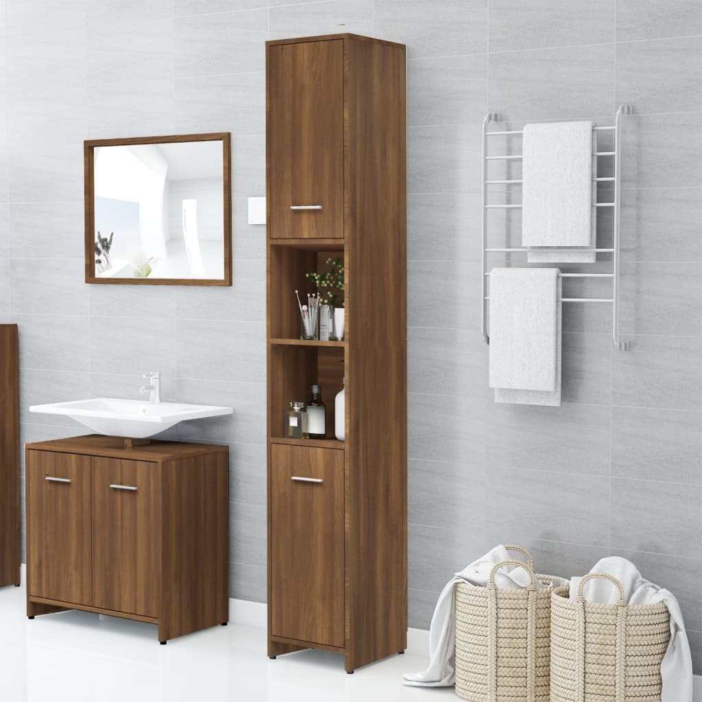 vidaXL Bathroom Cabinet Brown Oak 30x30x183.5 cm Engineered Wood