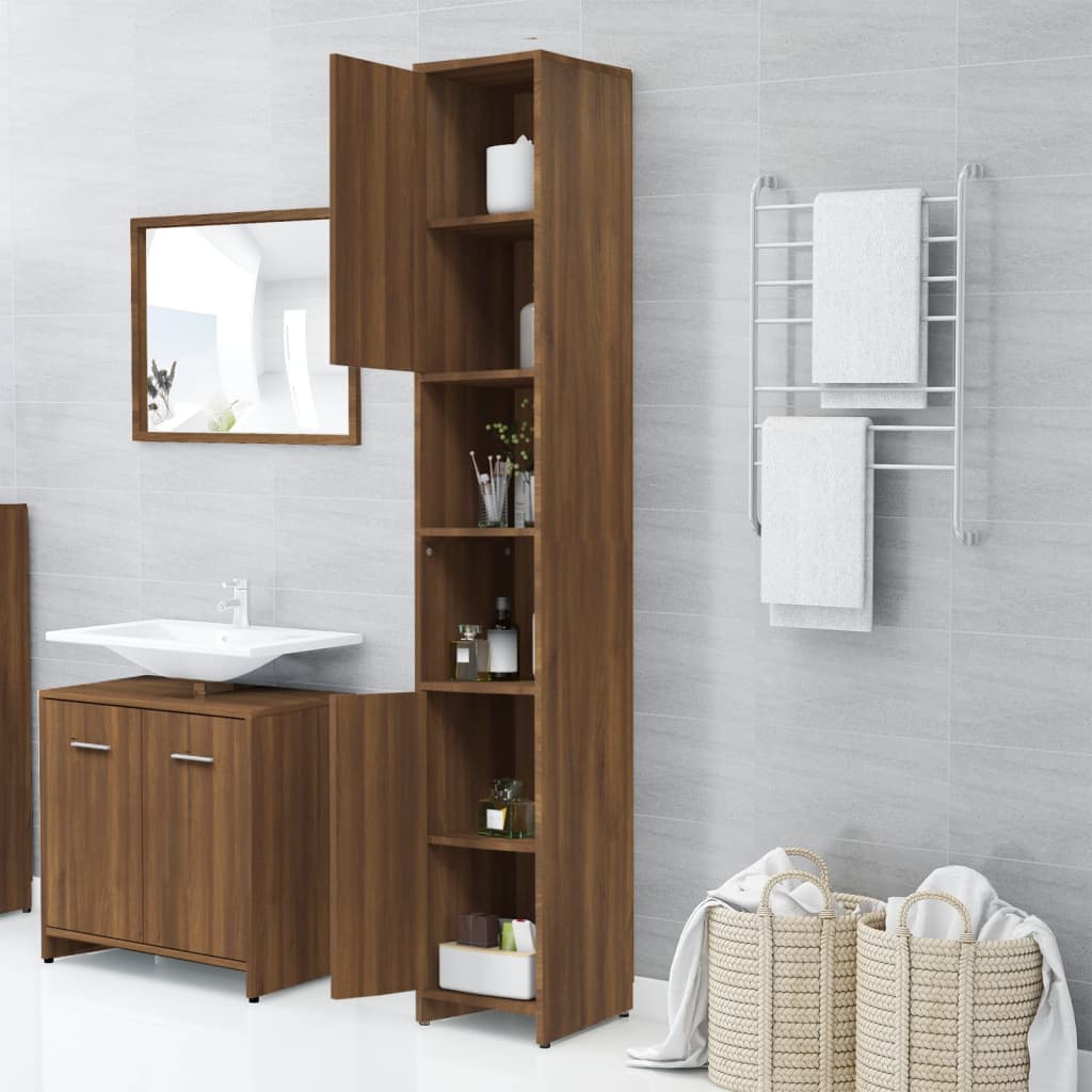 vidaXL Bathroom Cabinet Brown Oak 30x30x183.5 cm Engineered Wood