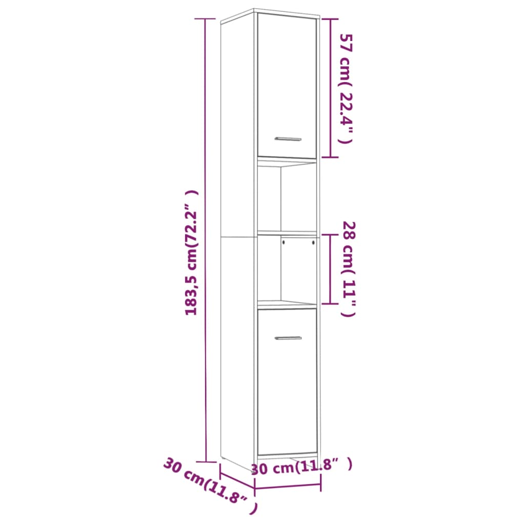 vidaXL Bathroom Cabinet Brown Oak 30x30x183.5 cm Engineered Wood