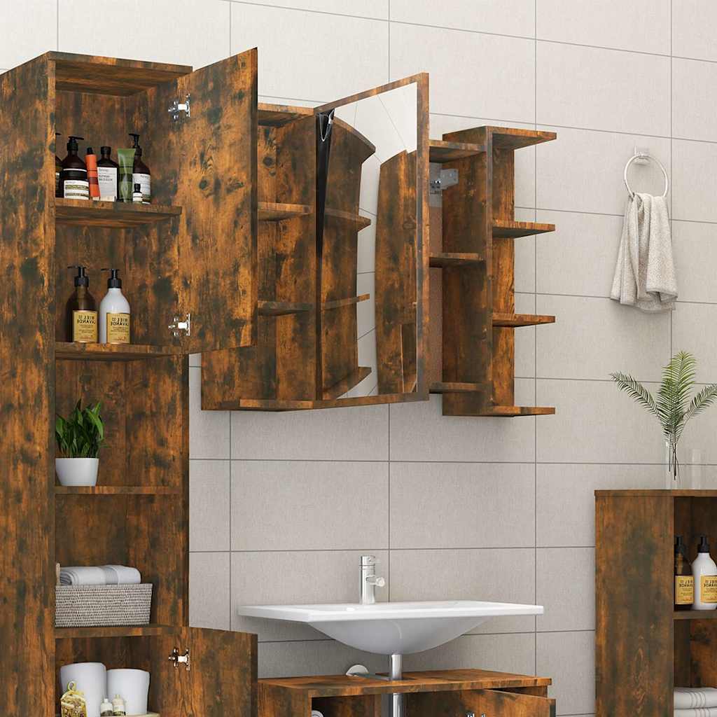 Bathroom Mirror Cabinet Smoked Oak 80x20,5x64 cm Engineered Wood