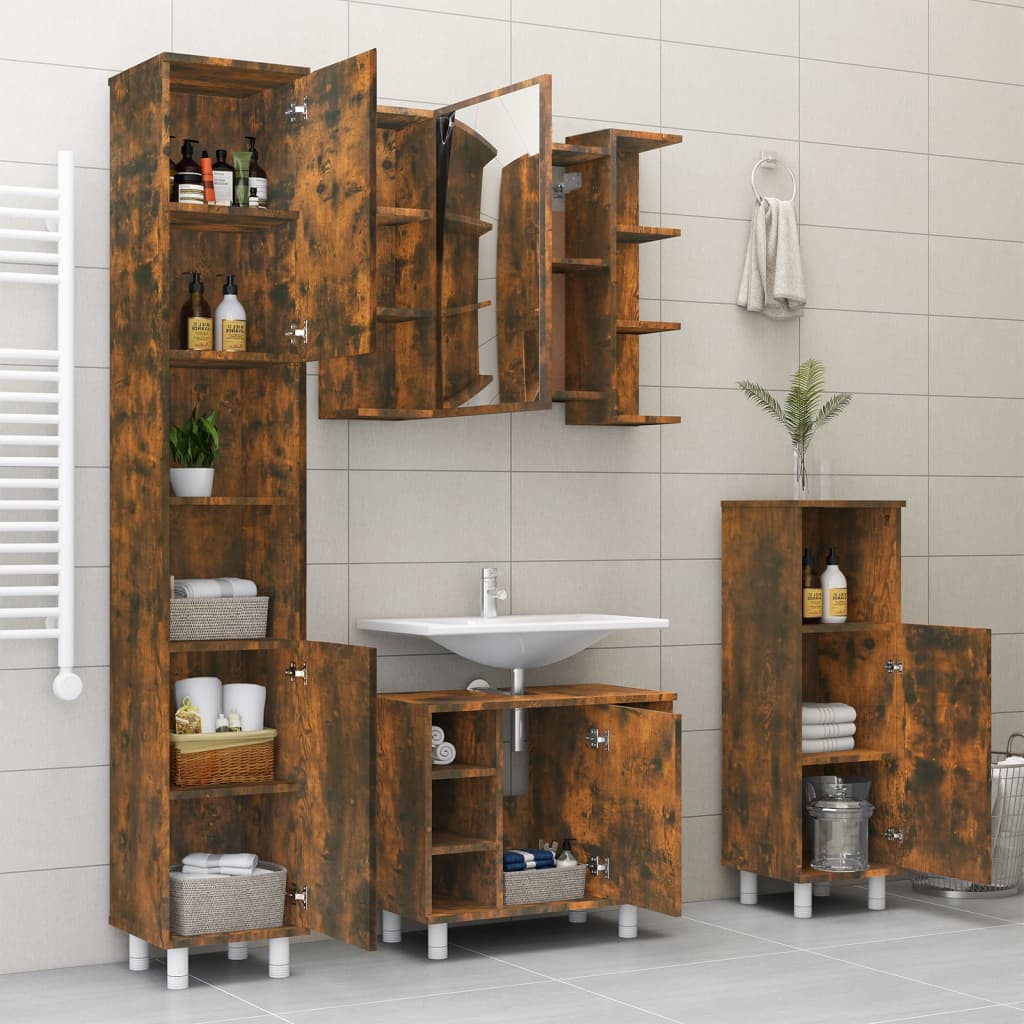 vidaXL Bathroom Mirror Cabinet Smoked Oak 80x20.5x64 cm Engineered Wood