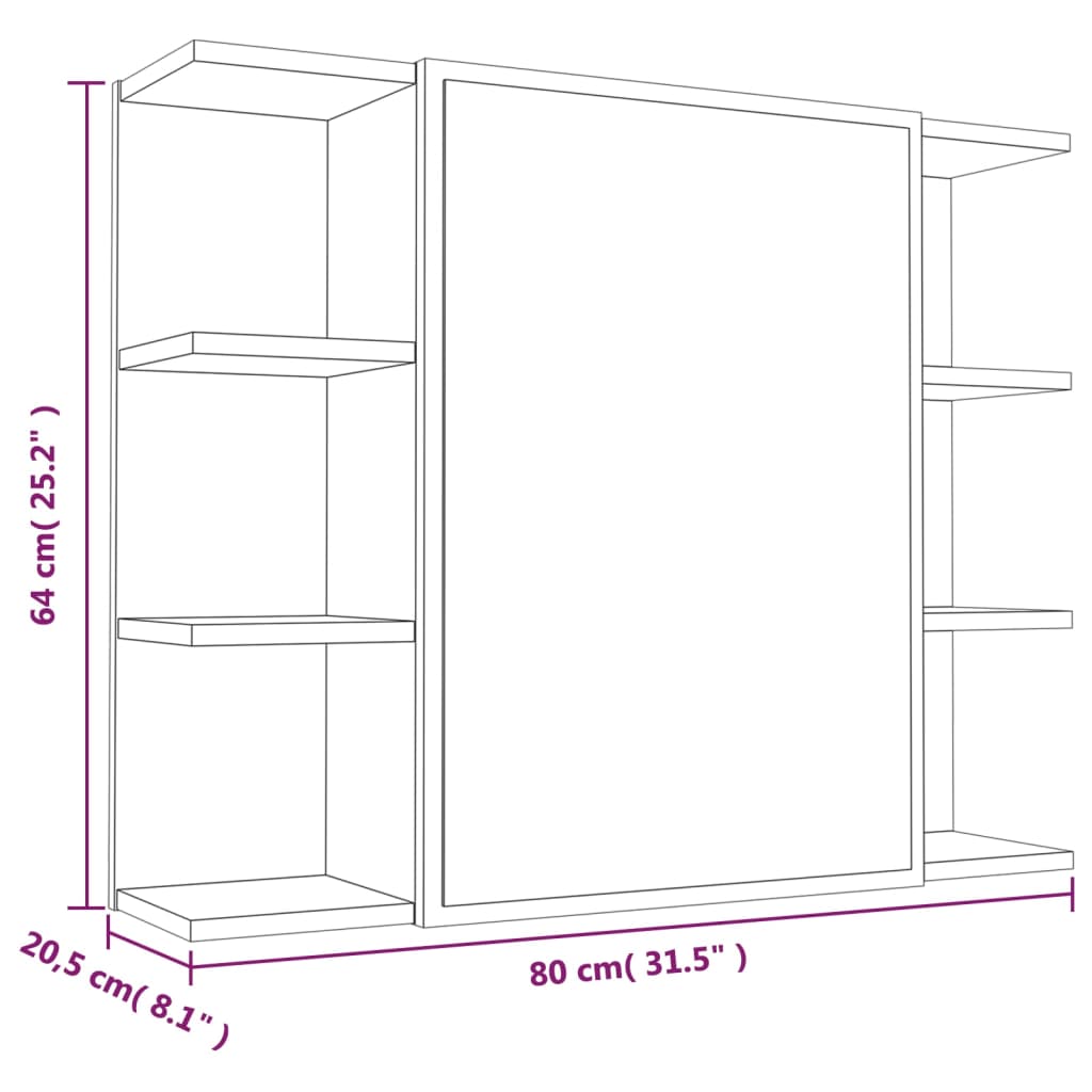 vidaXL Bathroom Mirror Cabinet Smoked Oak 80x20.5x64 cm Engineered Wood