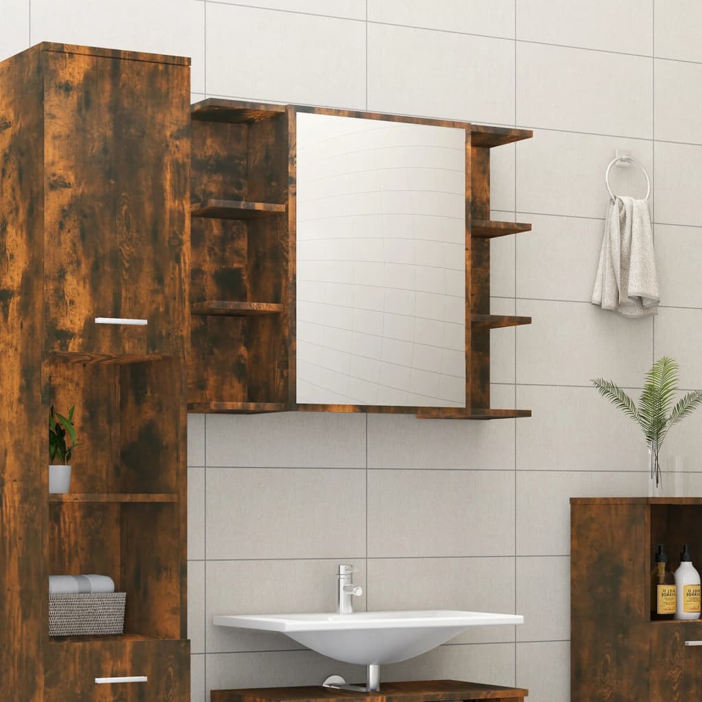 vidaXL Bathroom Mirror Cabinet Smoked Oak 80x20.5x64 cm Engineered Wood