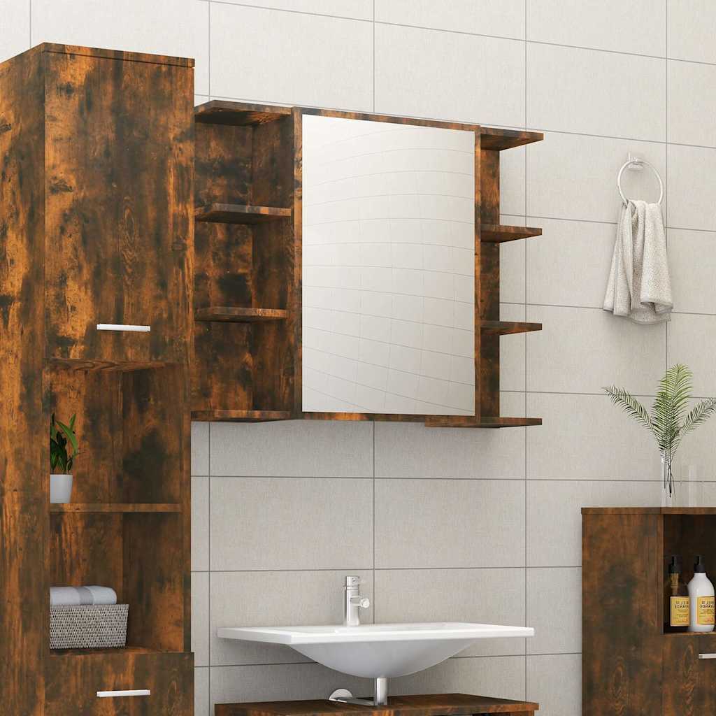 Bathroom Mirror Cabinet Smoked Oak 80x20,5x64 cm Engineered Wood