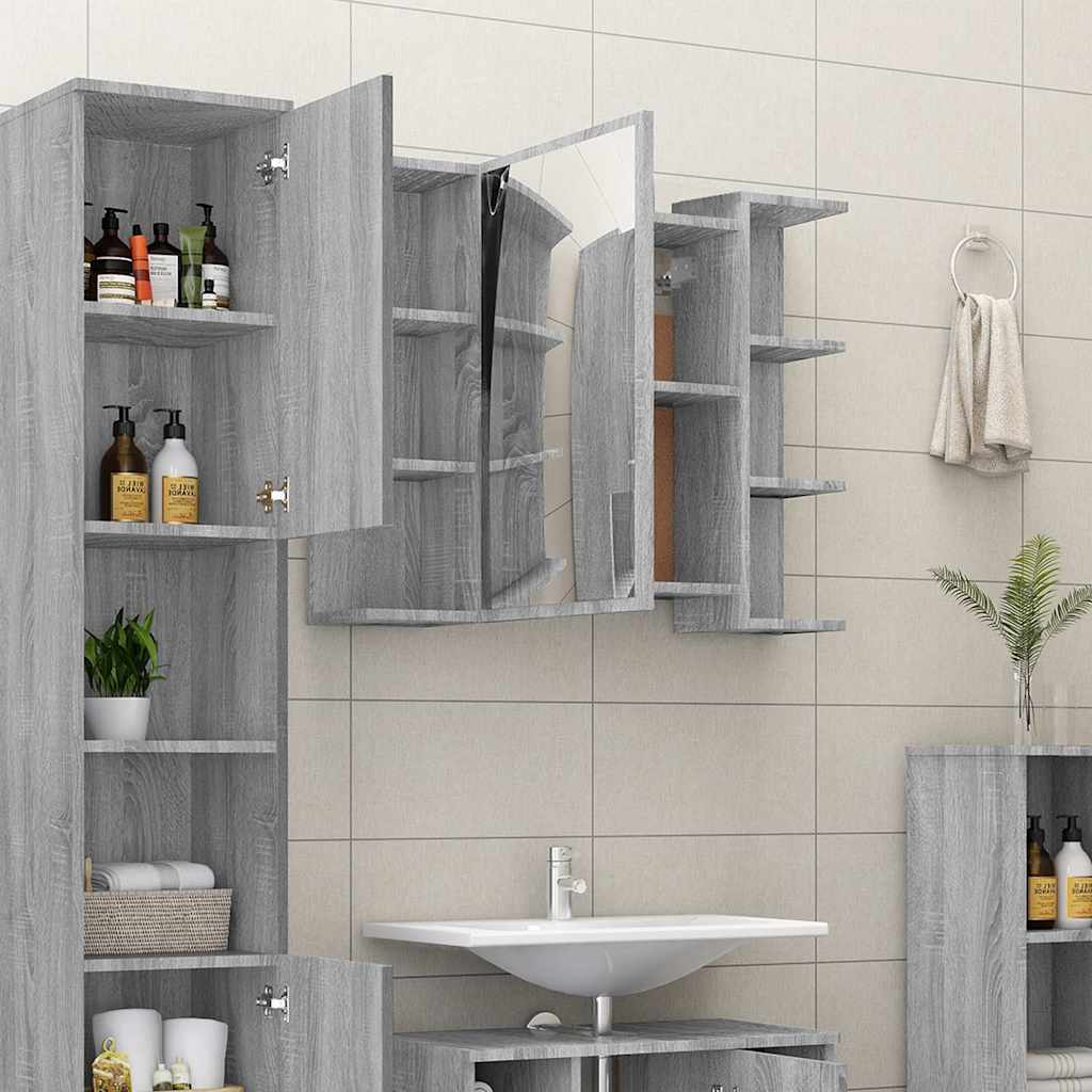 Bathroom Mirror Cabinet Grey Sonoma 80x20,5x64cm Engineered Wood