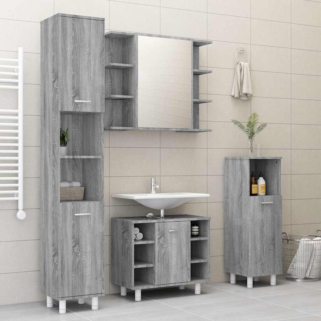 Bathroom Mirror Cabinet Grey Sonoma 80x20,5x64cm Engineered Wood