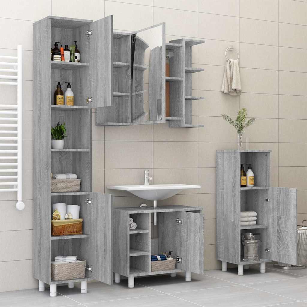 Bathroom Mirror Cabinet Grey Sonoma 80x20,5x64cm Engineered Wood