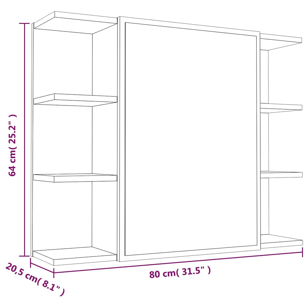 Bathroom Mirror Cabinet Grey Sonoma 80x20,5x64cm Engineered Wood