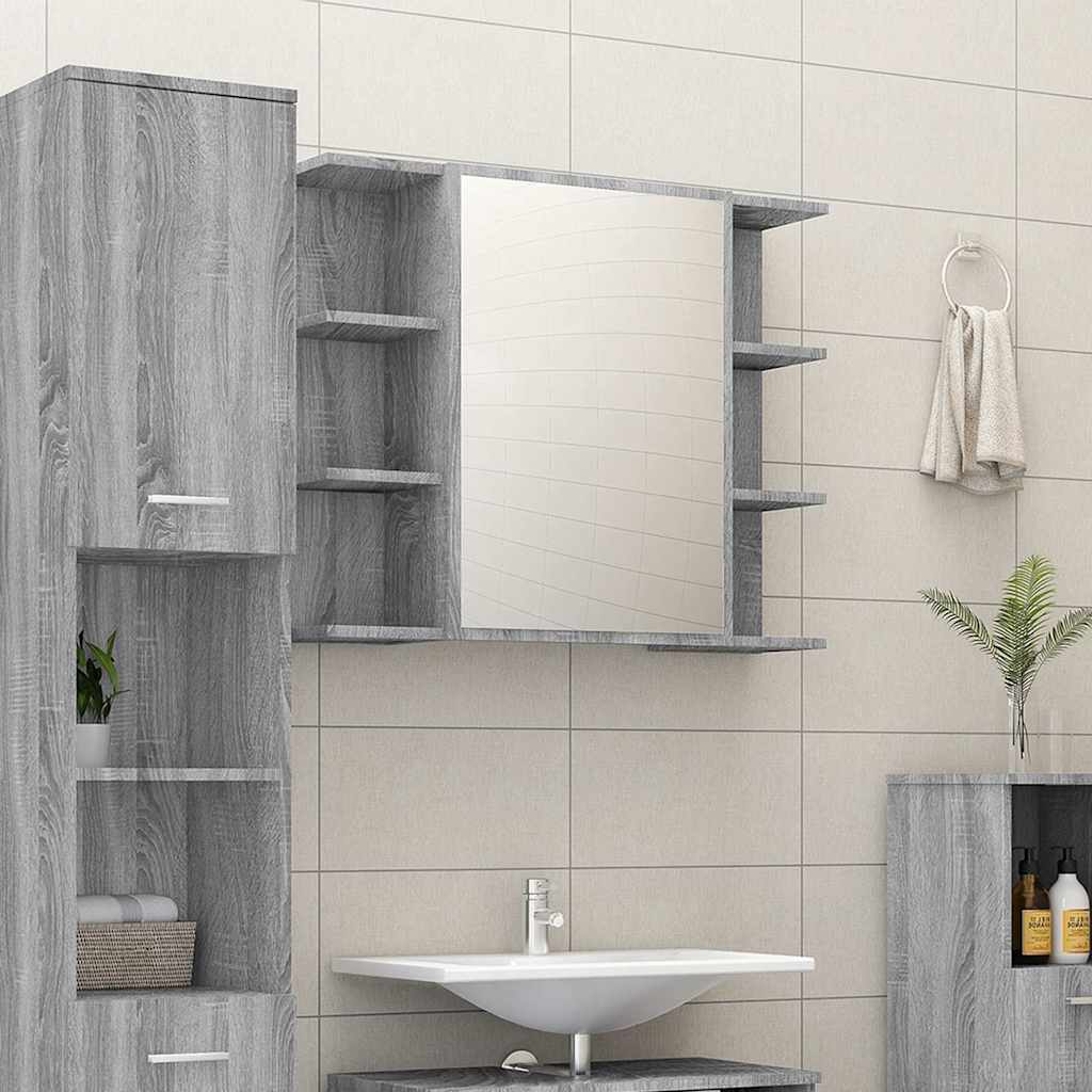 Bathroom Mirror Cabinet Grey Sonoma 80x20,5x64cm Engineered Wood
