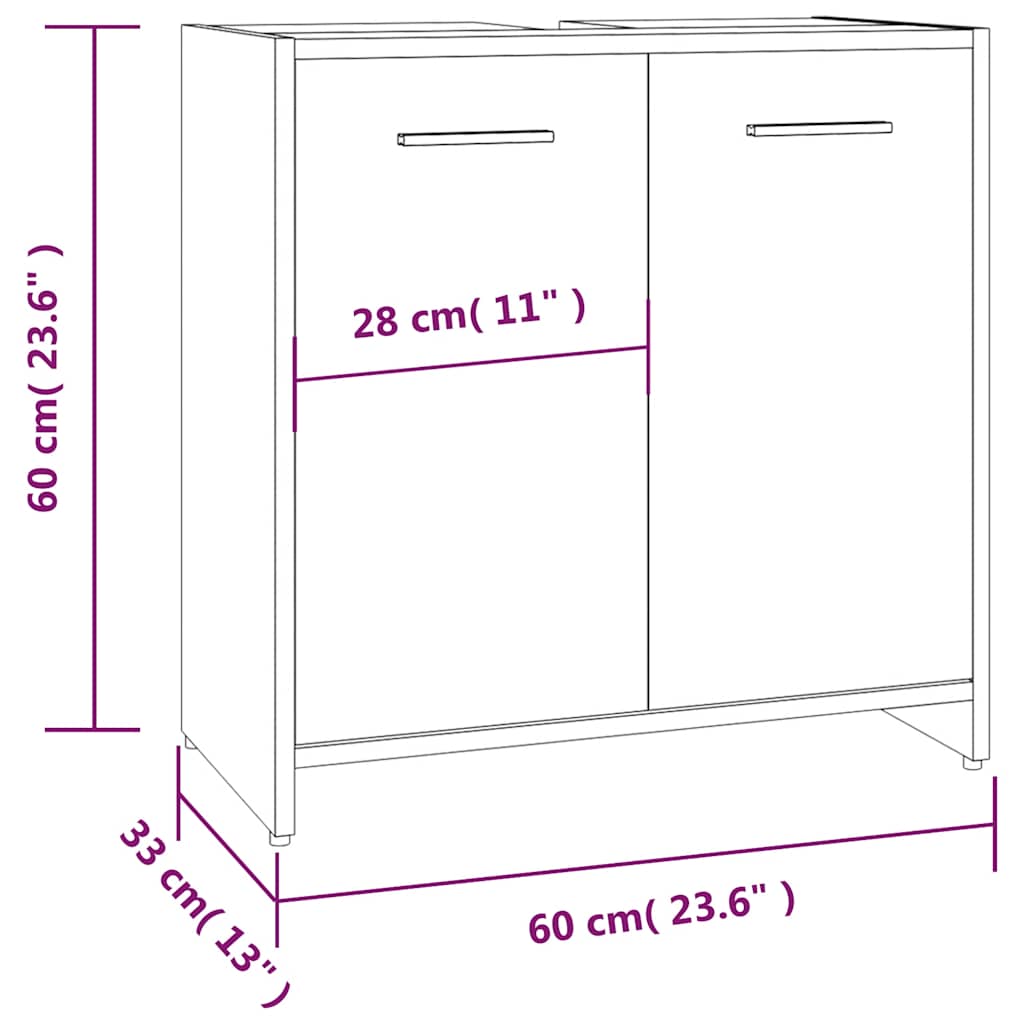 vidaXL Bathroom Cabinet Brown Oak 60x33x60 cm Engineered Wood