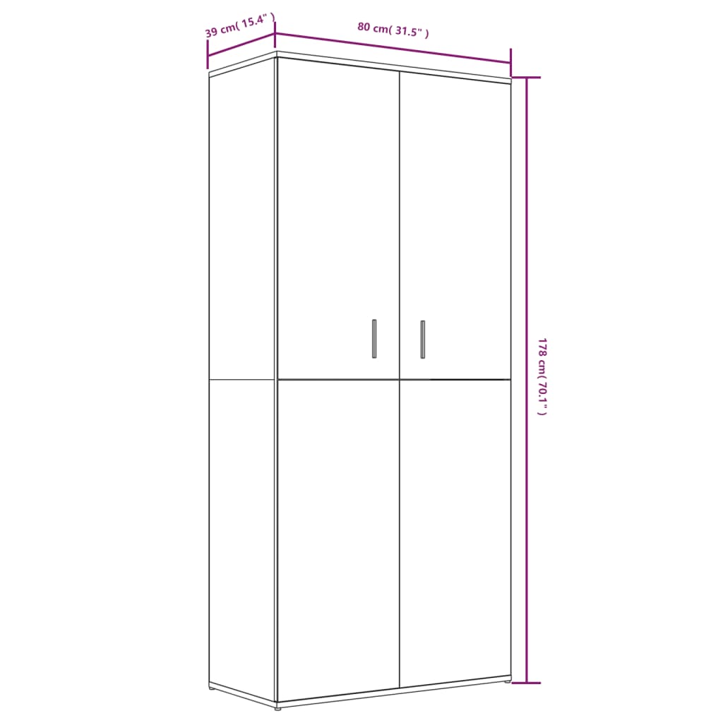 vidaXL Shoe Cabinet Smoked Oak 80x39x178 cm Engineered Wood