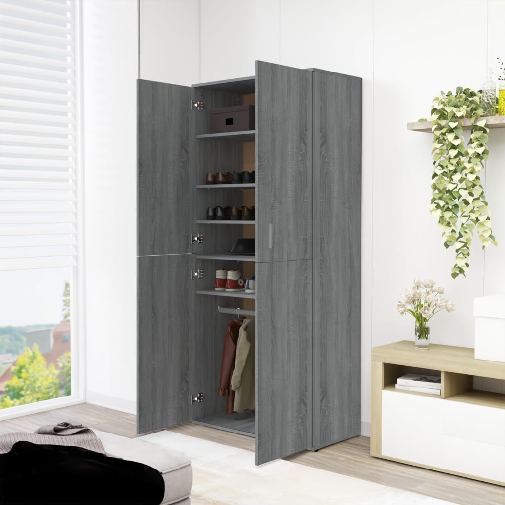 vidaXL Shoe Cabinet Grey Sonoma 80x39x178 cm Engineered Wood