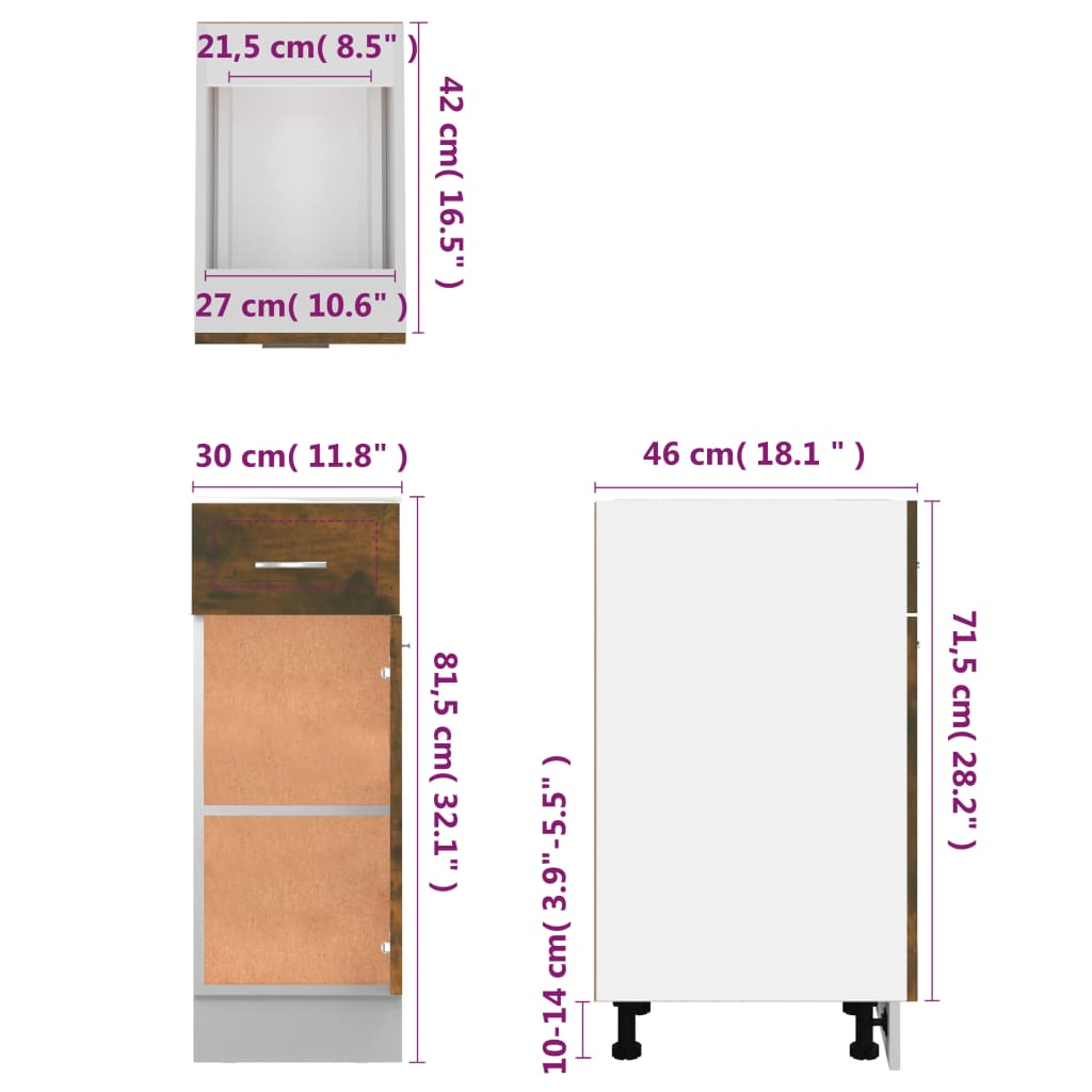 vidaXL Drawer Bottom Cabinet Smoked Oak 30x46x81.5 cm Engineered Wood