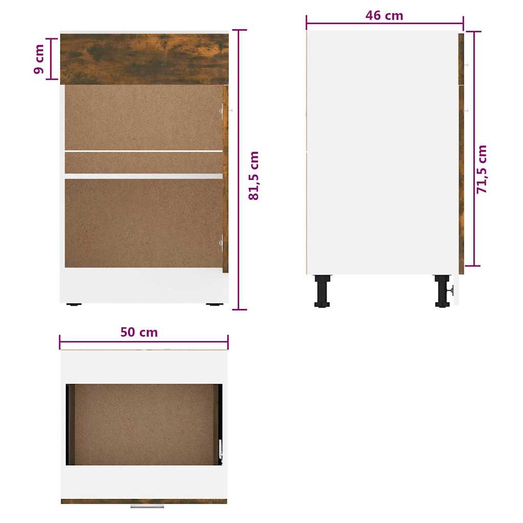 Drawer Bottom Cabinet "Lyon" Smoked Oak 50x46x81.5 cm