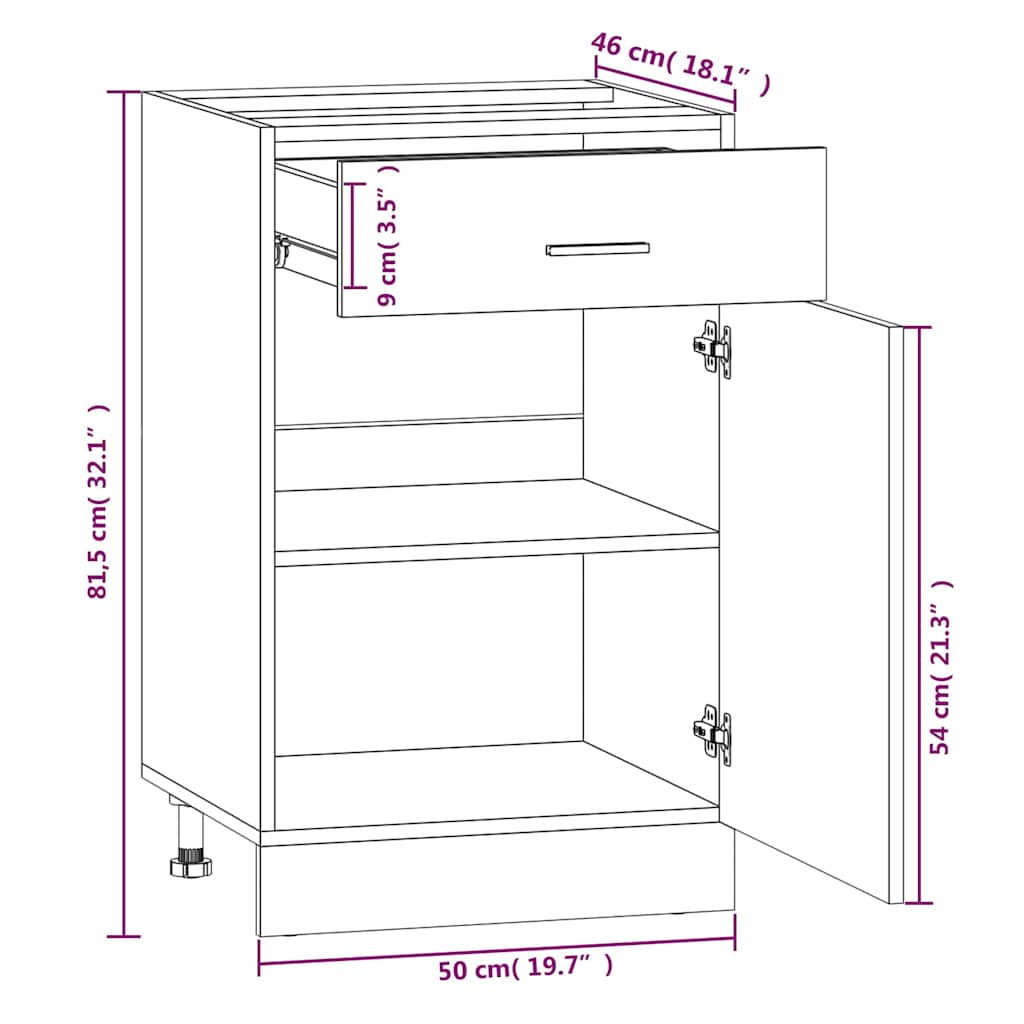 Drawer Bottom Cabinet "Lyon" Grey Sonoma 50x46x81.5 cm