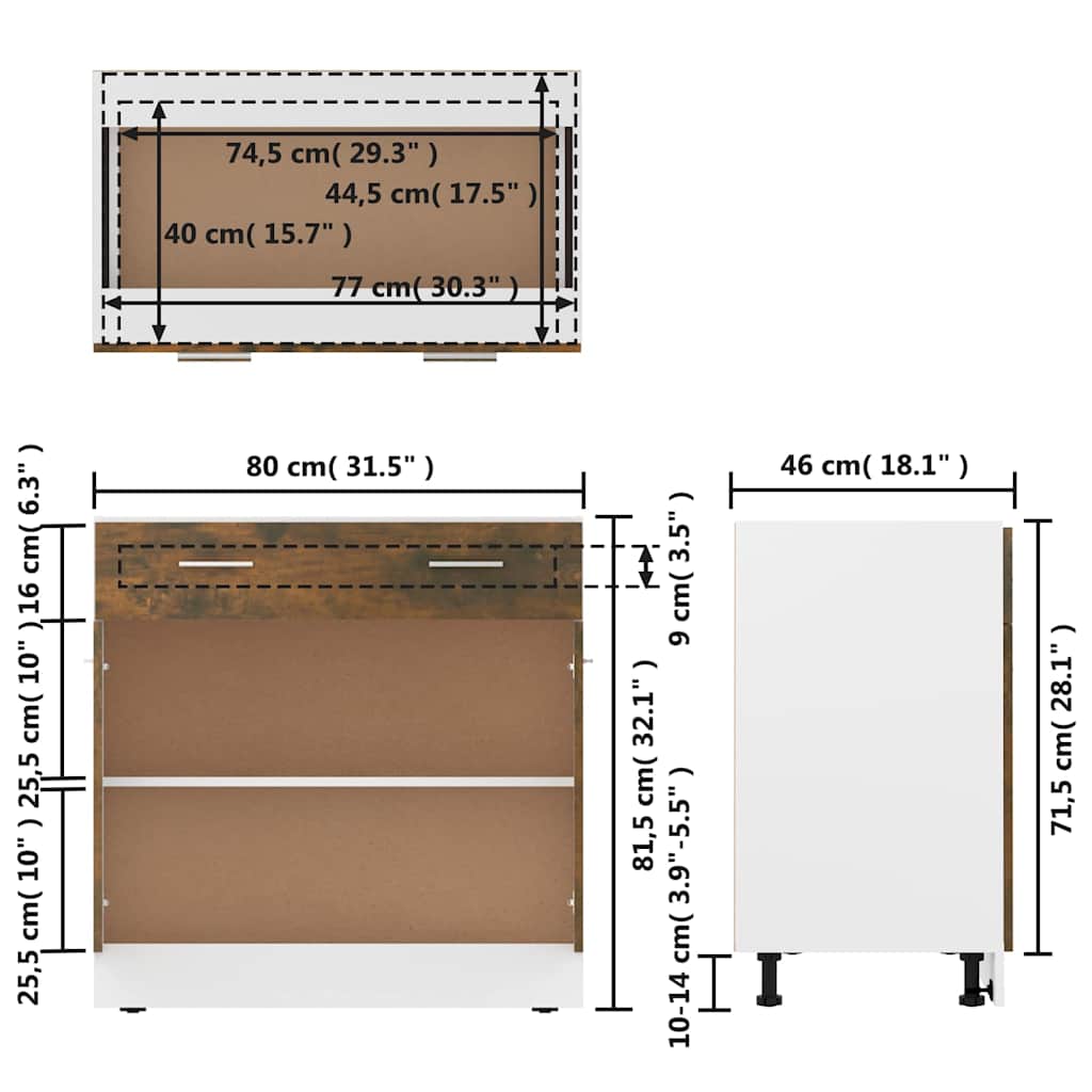 Drawer Bottom Cabinet "Lyon" Smoked Oak 80x46x81.5 cm