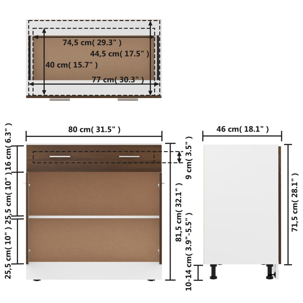 vidaXL Drawer Bottom Cabinet Brown Oak 80x46x81.5 cm Engineered Wood