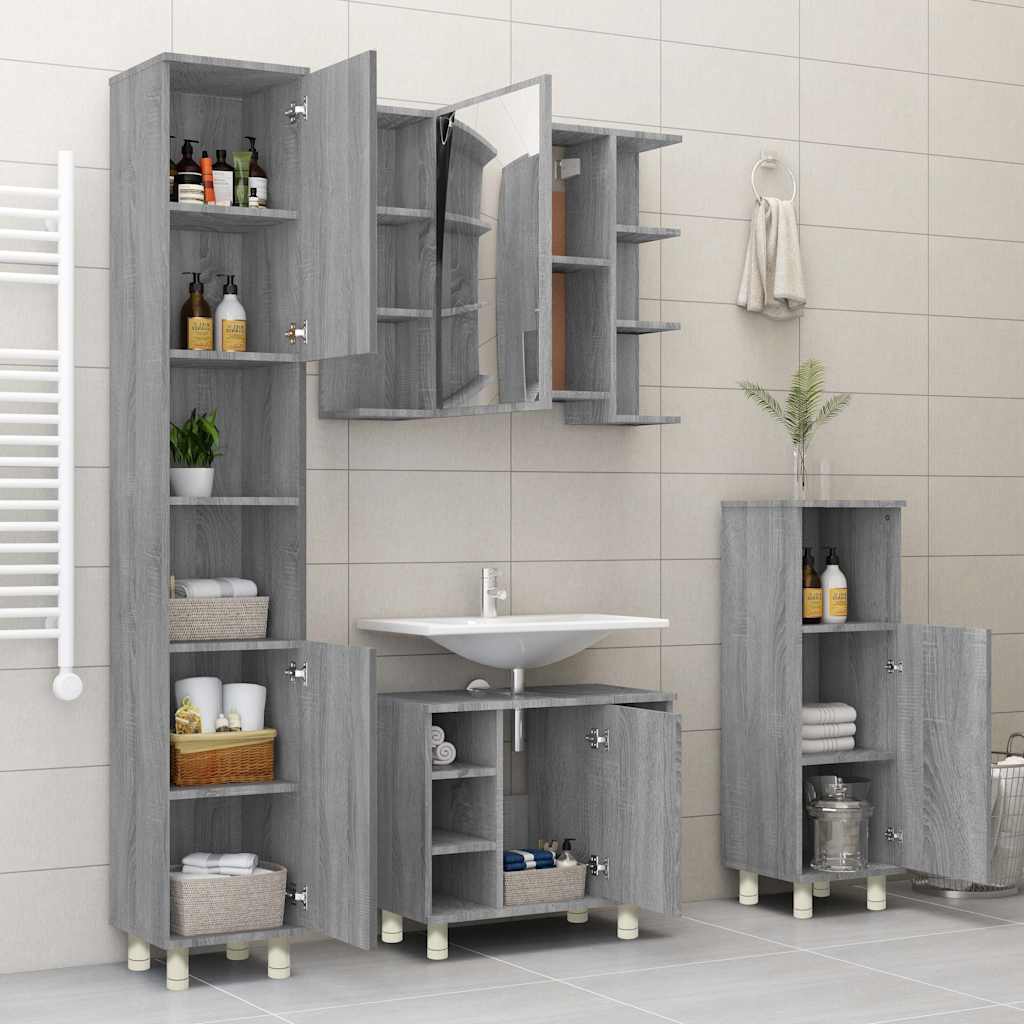 Bathroom Cabinet Grey Sonoma 30x30x95 cm Engineered Wood