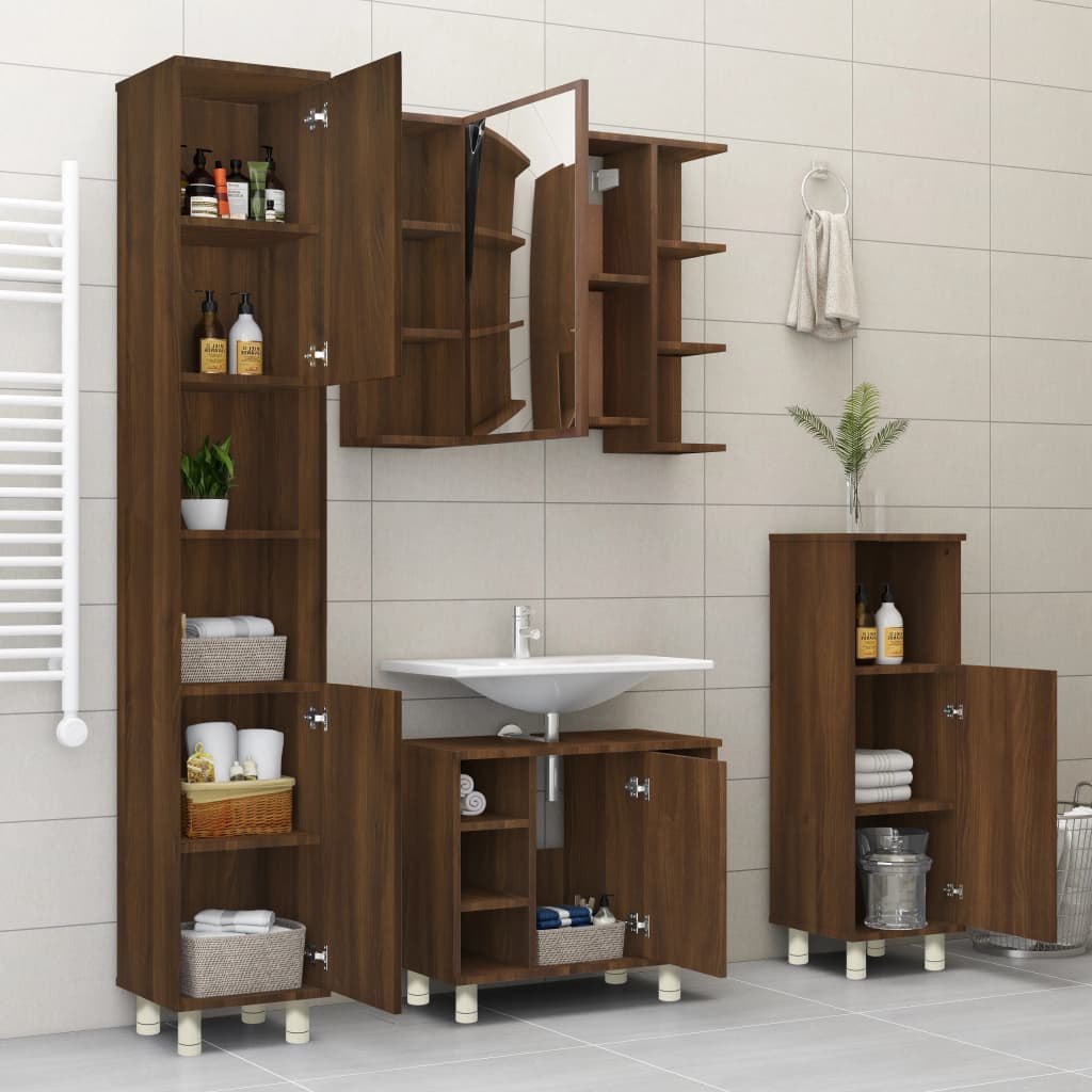 vidaXL Bathroom Cabinet Brown Oak 30x30x95 cm Engineered Wood