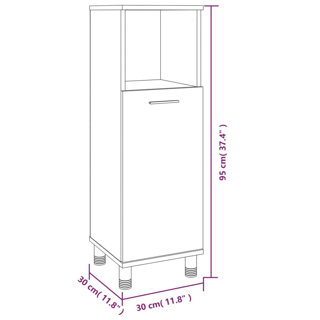 vidaXL Bathroom Cabinet Brown Oak 30x30x95 cm Engineered Wood