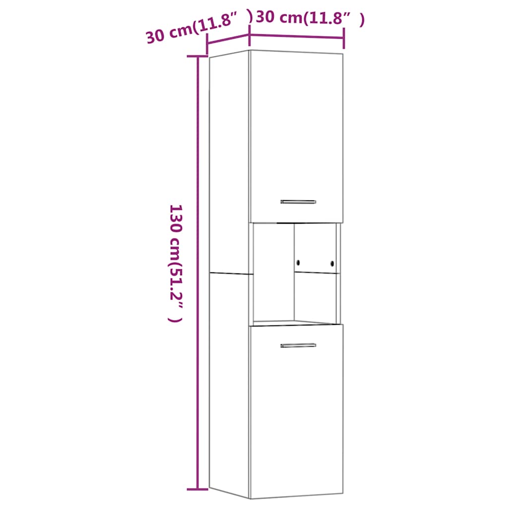 Bathroom Cabinet Grey Sonoma 30x30x130 cm Engineered Wood