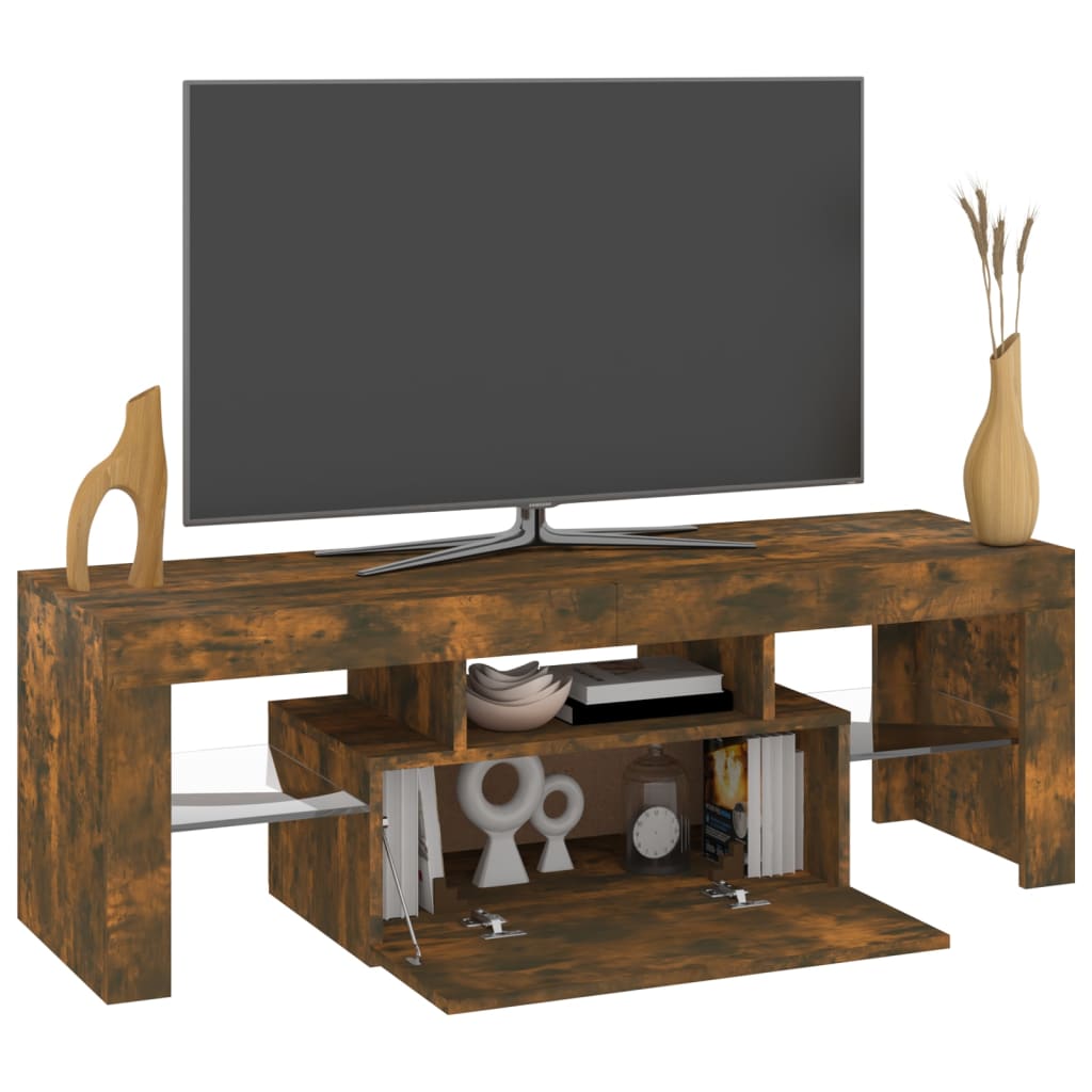 vidaXL TV Cabinet with LED Lights Smoked Oak 120x35x40 cm