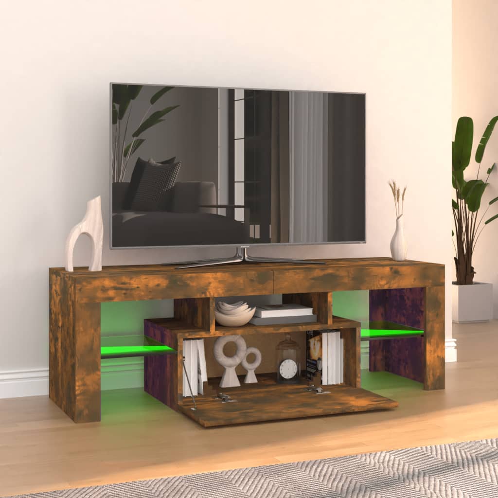 vidaXL TV Cabinet with LED Lights Smoked Oak 120x35x40 cm