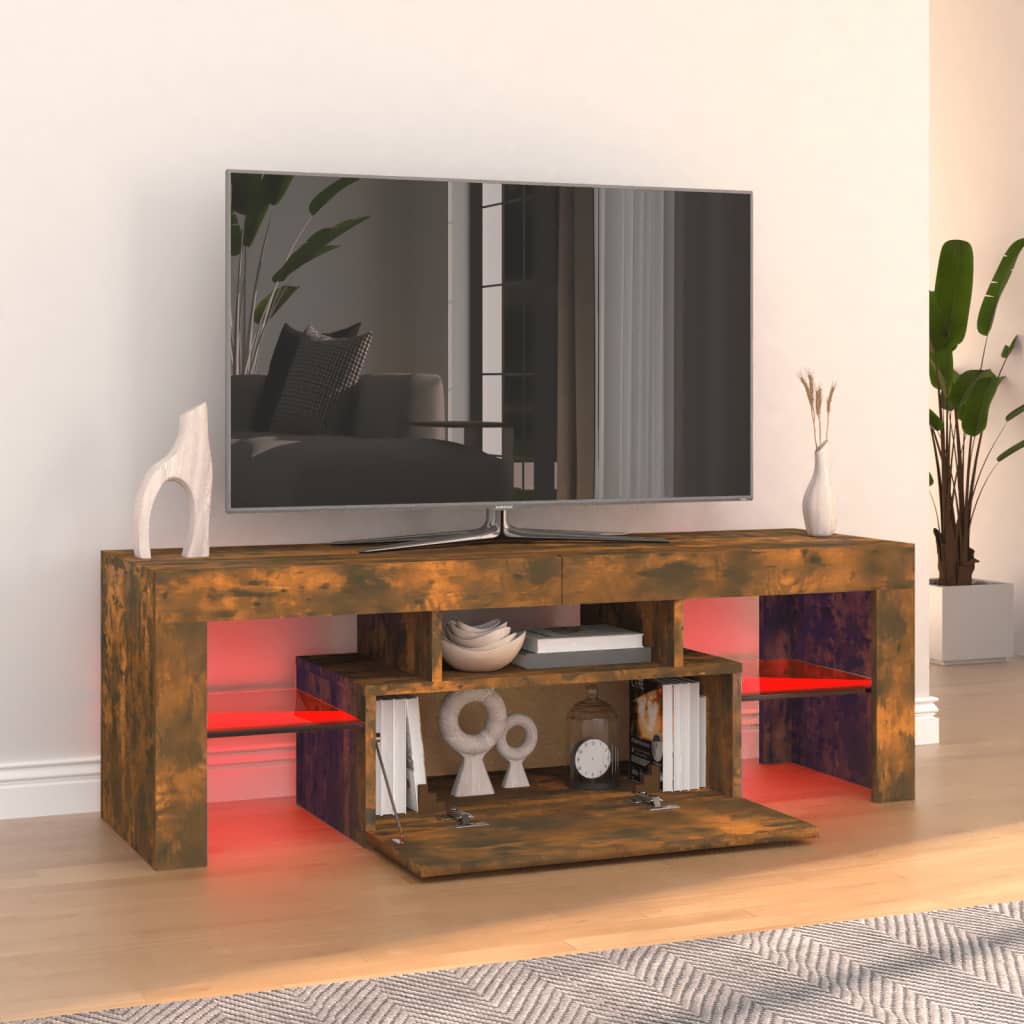 vidaXL TV Cabinet with LED Lights Smoked Oak 120x35x40 cm