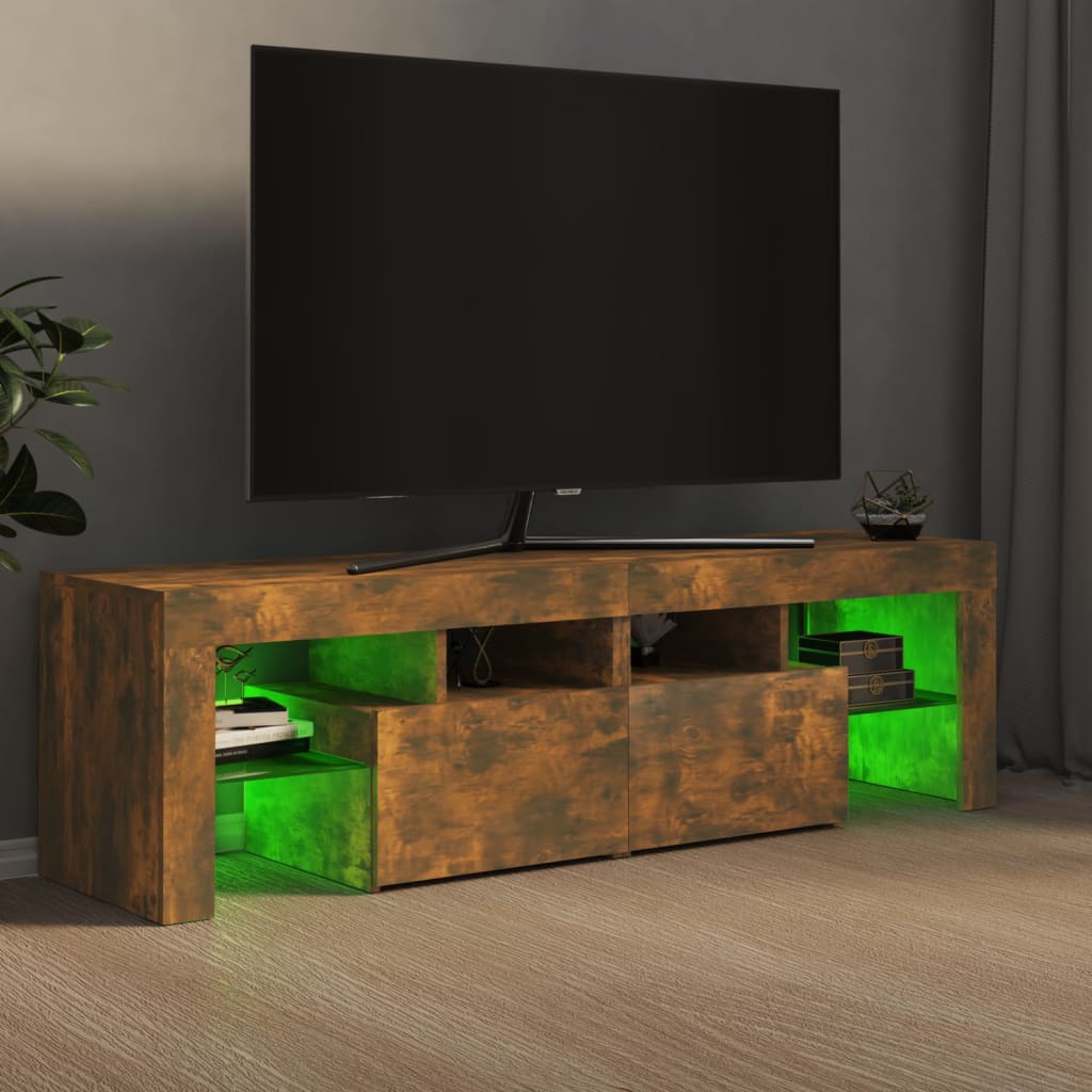 vidaXL TV Cabinet with LED Lights Smoked Oak 140x36.5x40 cm