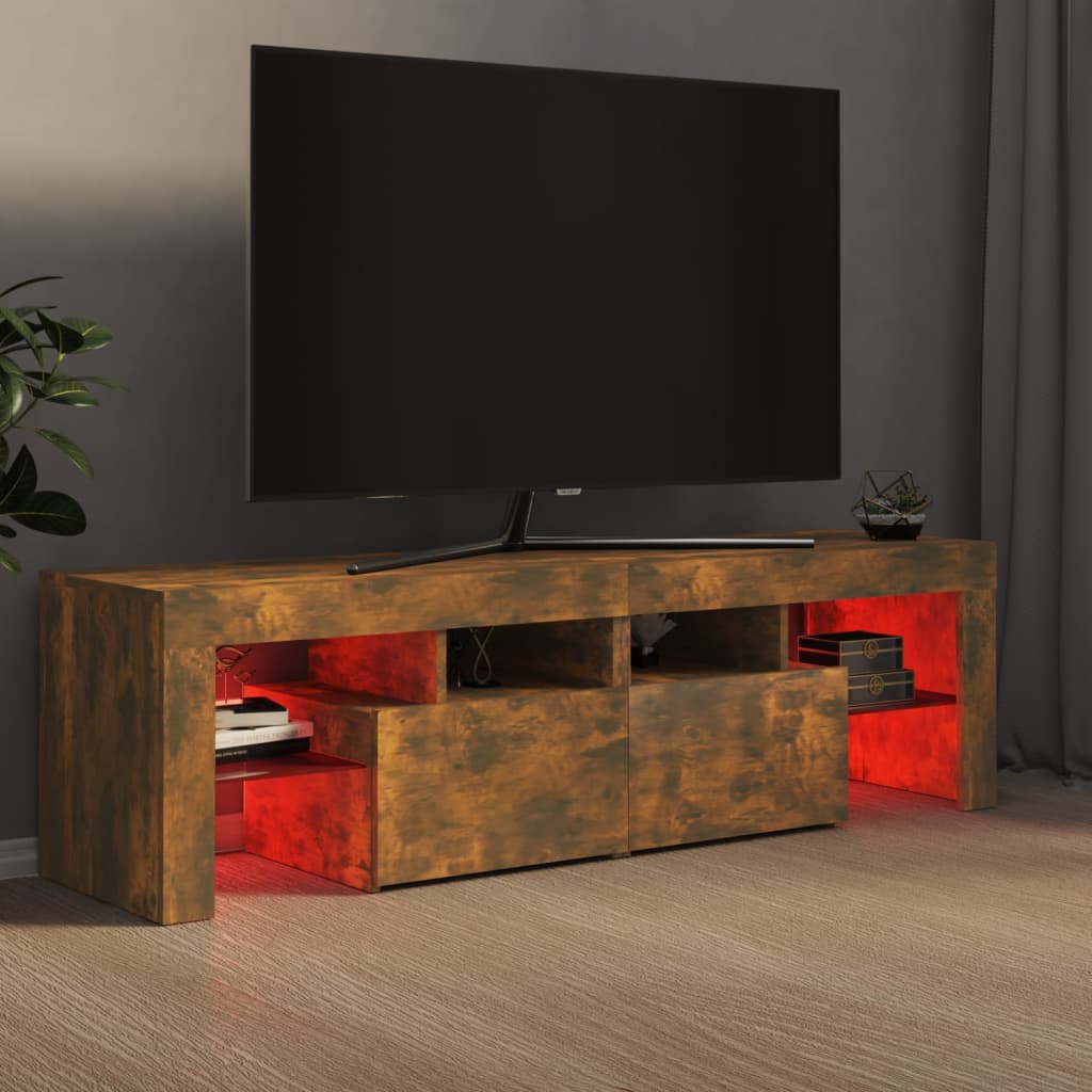 vidaXL TV Cabinet with LED Lights Smoked Oak 140x36.5x40 cm