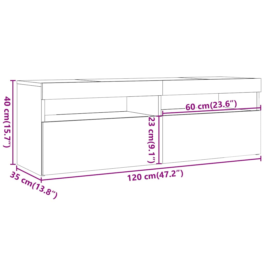 TV Cabinet with LED Lights Smoked Oak 120x35x40 cm