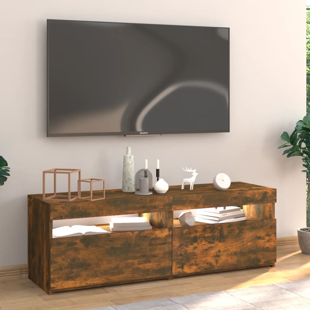 vidaXL TV Cabinet with LED Lights Smoked Oak 120x35x40 cm