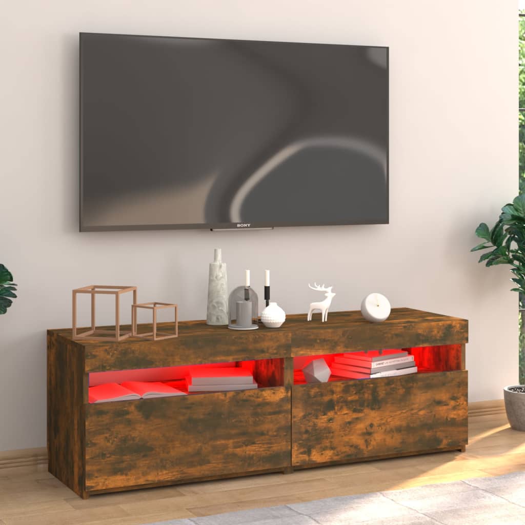 vidaXL TV Cabinet with LED Lights Smoked Oak 120x35x40 cm