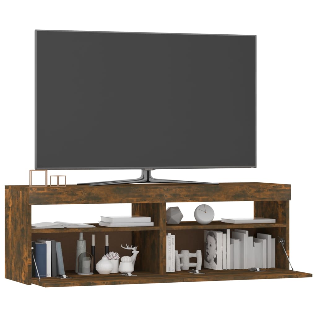 vidaXL TV Cabinet with LED Lights Smoked Oak 120x35x40 cm