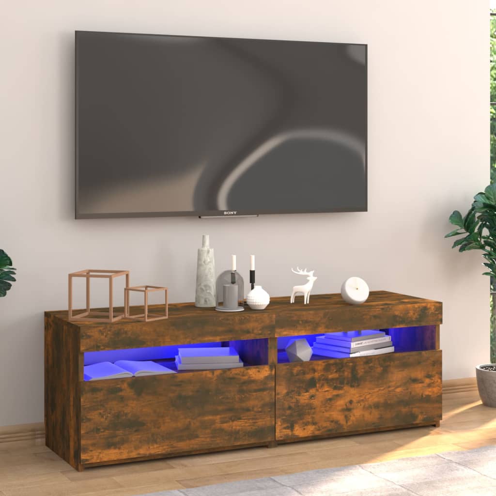 vidaXL TV Cabinet with LED Lights Smoked Oak 120x35x40 cm