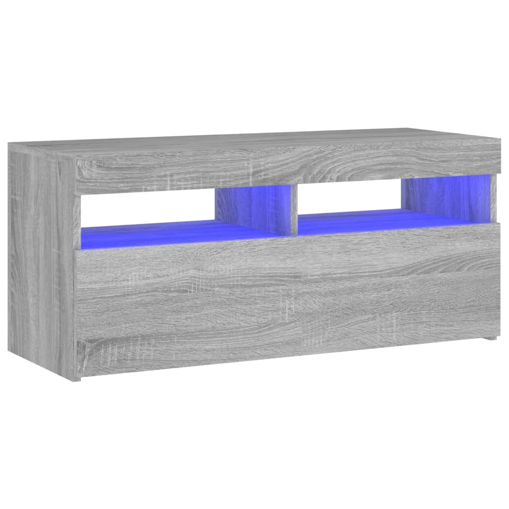 vidaXL TV Cabinet with LED Lights Grey Sonoma 90x35x40 cm