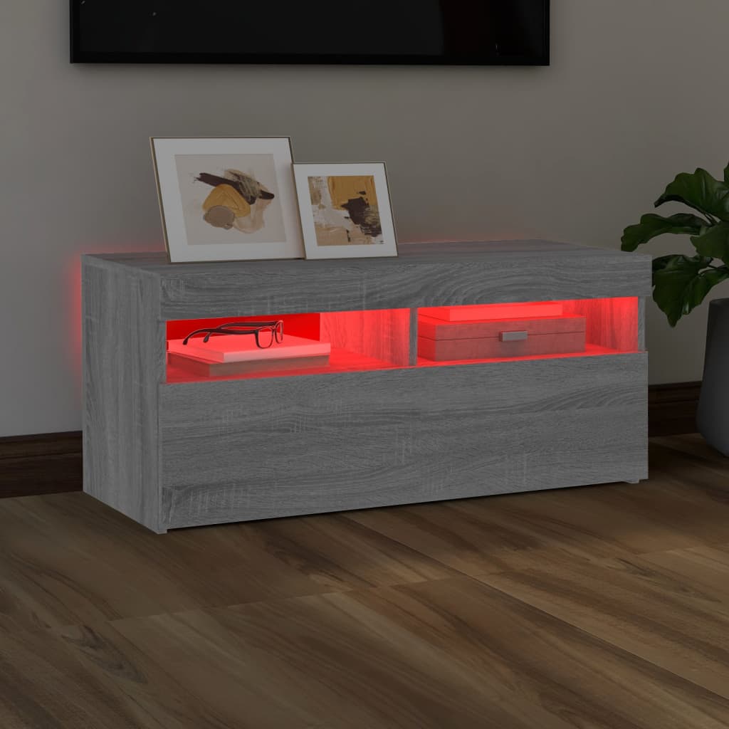 vidaXL TV Cabinet with LED Lights Grey Sonoma 90x35x40 cm