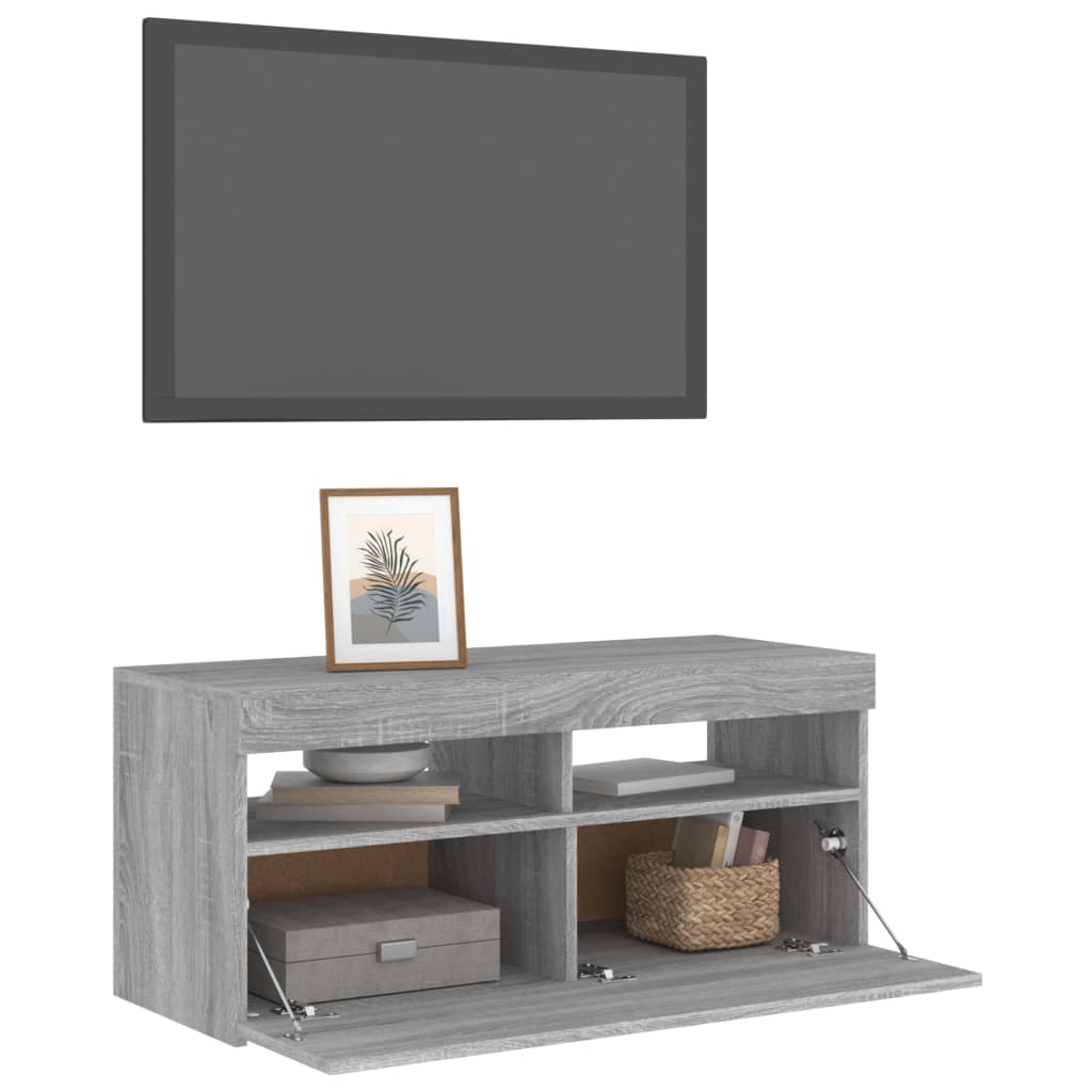 vidaXL TV Cabinet with LED Lights Grey Sonoma 90x35x40 cm