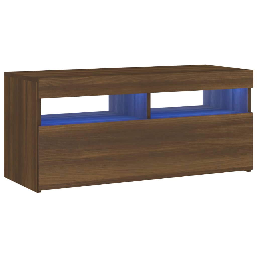 vidaXL TV Cabinet with LED Lights Brown Oak 90x35x40 cm