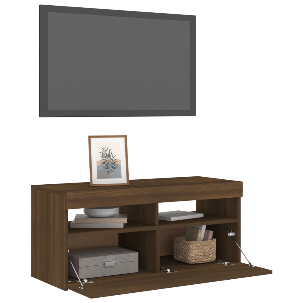 vidaXL TV Cabinet with LED Lights Brown Oak 90x35x40 cm