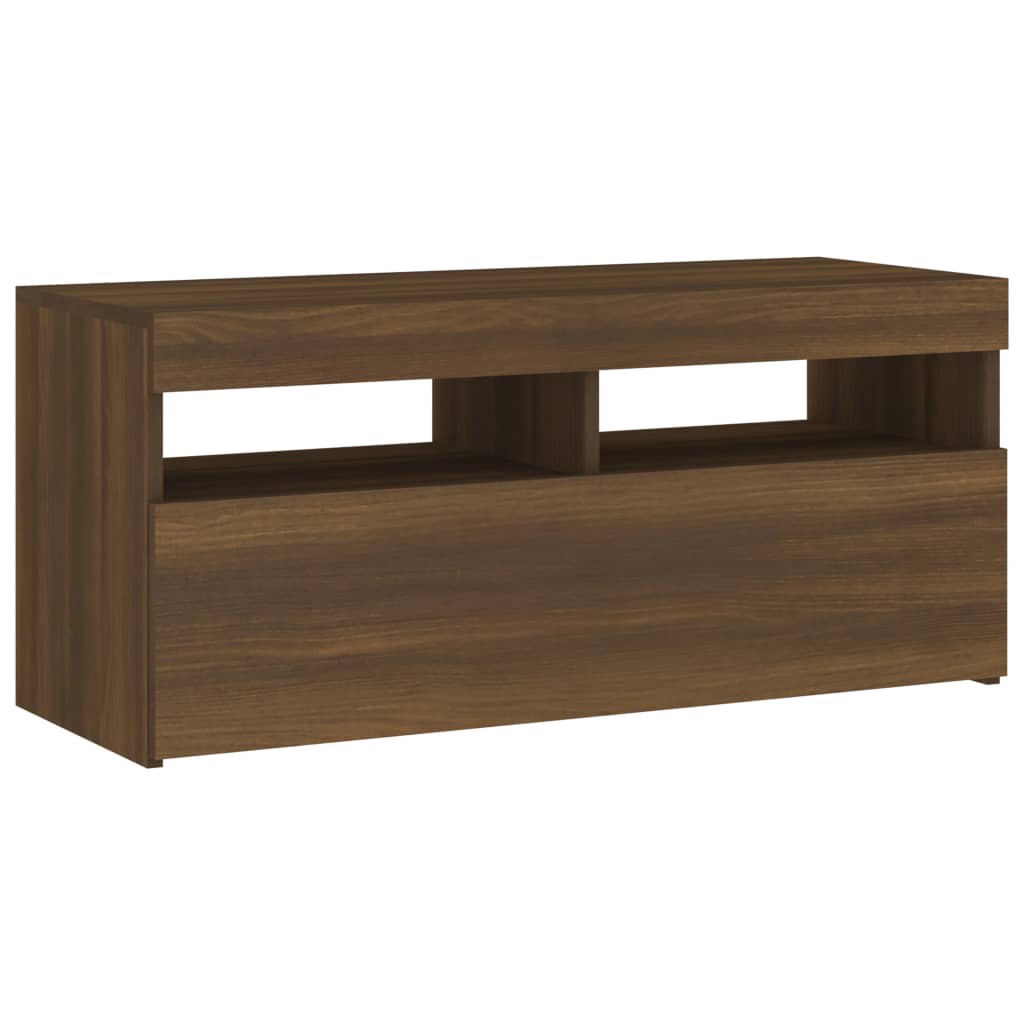 vidaXL TV Cabinet with LED Lights Brown Oak 90x35x40 cm