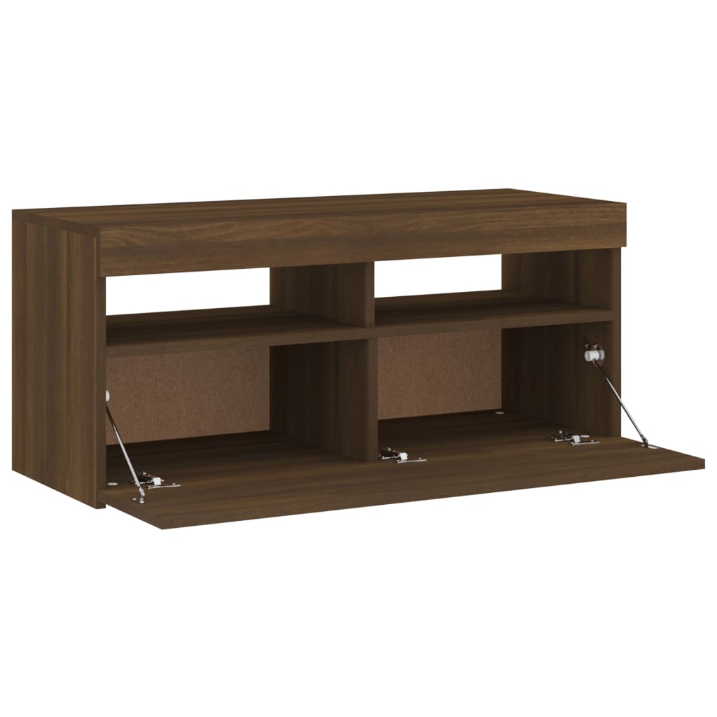 vidaXL TV Cabinet with LED Lights Brown Oak 90x35x40 cm