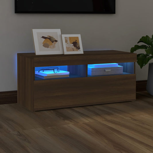 vidaXL TV Cabinet with LED Lights Brown Oak 90x35x40 cm