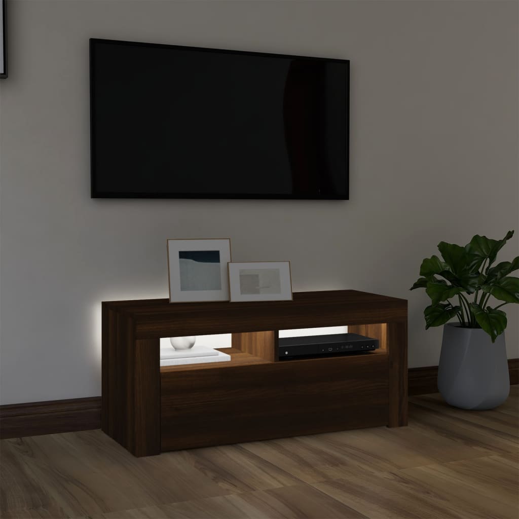 vidaXL TV Cabinet with LED Lights Brown Oak 90x35x40 cm