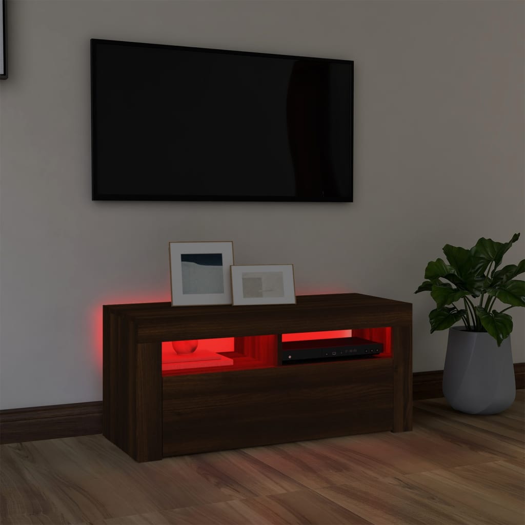 vidaXL TV Cabinet with LED Lights Brown Oak 90x35x40 cm